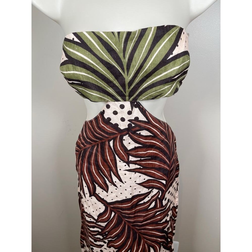 RETROFETE Kiara Strapless Linen Cutout Polkadot Leaves Midi Dress Size XS - Picture 4 of 9
